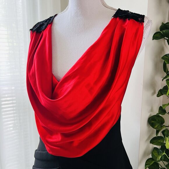 Gabrielle Union Red & Black Satin Lacy Back Pencil Dress Evening Date Night - Lg - Picture 5 of 10
